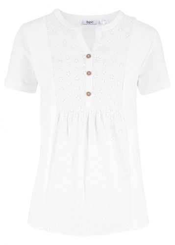 Bluzka shirtowa z haftem angielskim bonprix biały