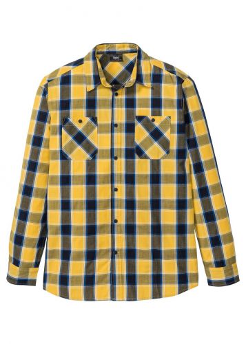Koszula z długim rękawem w kratę bonprix żółty złocisty - ciemnoniebieski w kratę