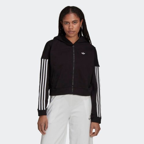 Cropped full-zip hoodie with sporty cut line and colored contrast stripes