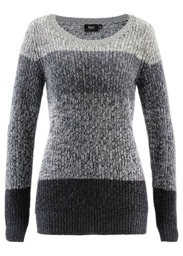 Sweter w szerokie pasy bonprix antracytowy melanż w paski