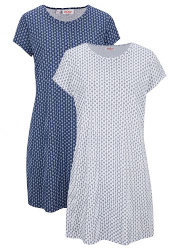 Sukienka shirtowa (2 szt.), z nadrukiem bonprix biały + kobaltowy w graficzny wzór