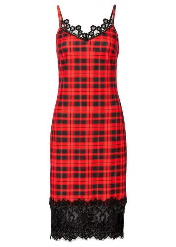 Sukienka z koronką bonprix czerwono-czarny w kratę